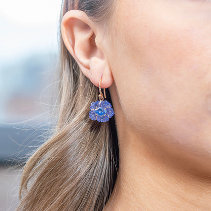 Irene Neuwirth 'Tropical Flower' One-Of-A-Kind Carved Tanzanite Flower with Sapphire Earrings