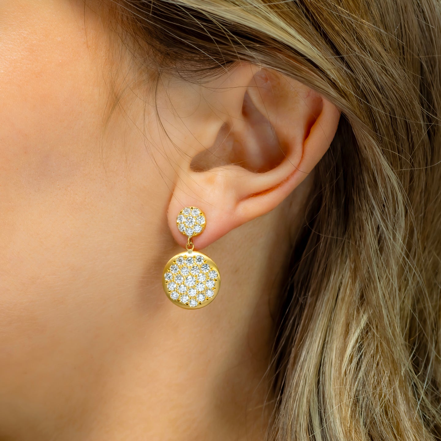 Caroline Ellen Double Pave Lentil Disk Earrings