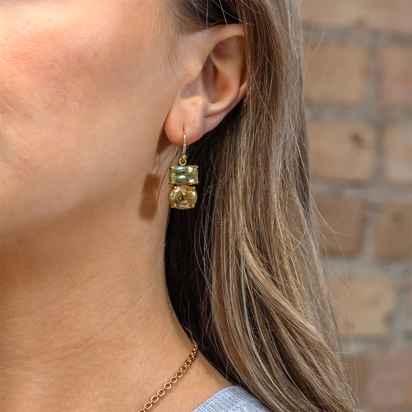 Irene Neuwirth Gemmy Gem One-Of-A-Kind Beryl and Tourmaline Two-Stone Earrings