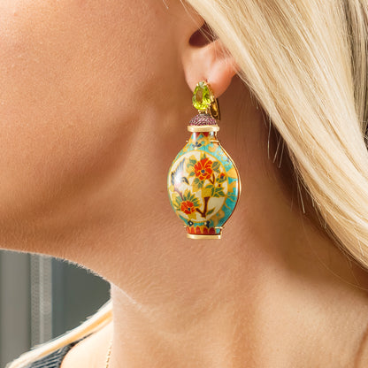 Silvia Furmanovich Marquetry Snuff Bottle Earrings with Ruby and Peridot