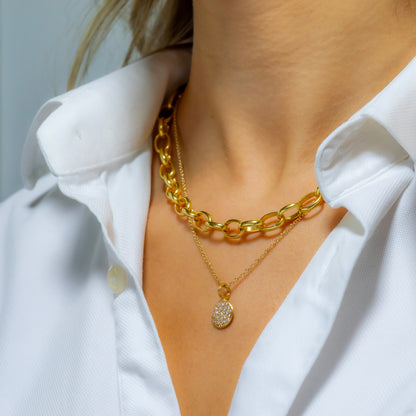 Caroline Ellen Small Pave Diamond Lentil Pendant Necklace