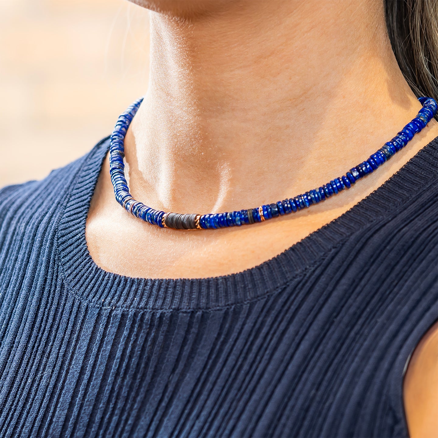 Dezso 6mm Lapis Puka Necklace