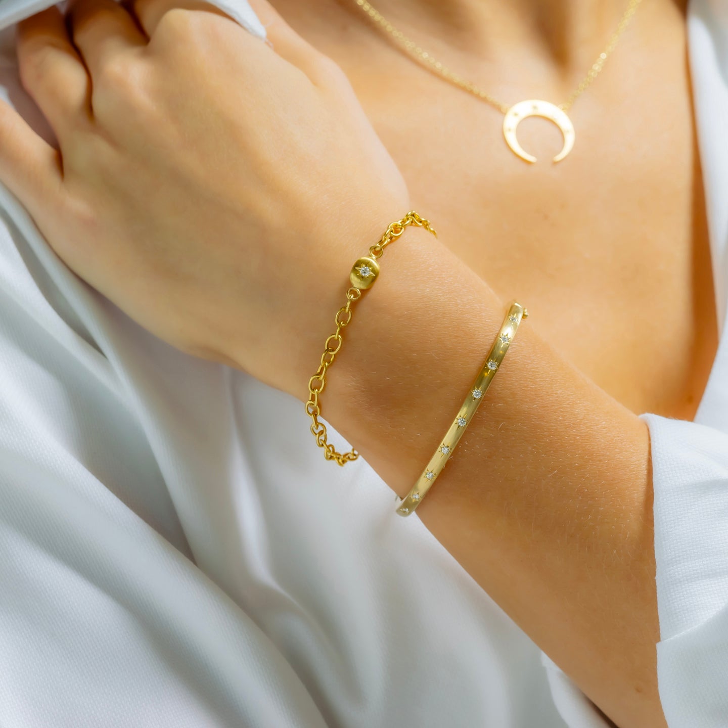 Caroline Ellen Small Nugget Bracelet with Star Set Diamond