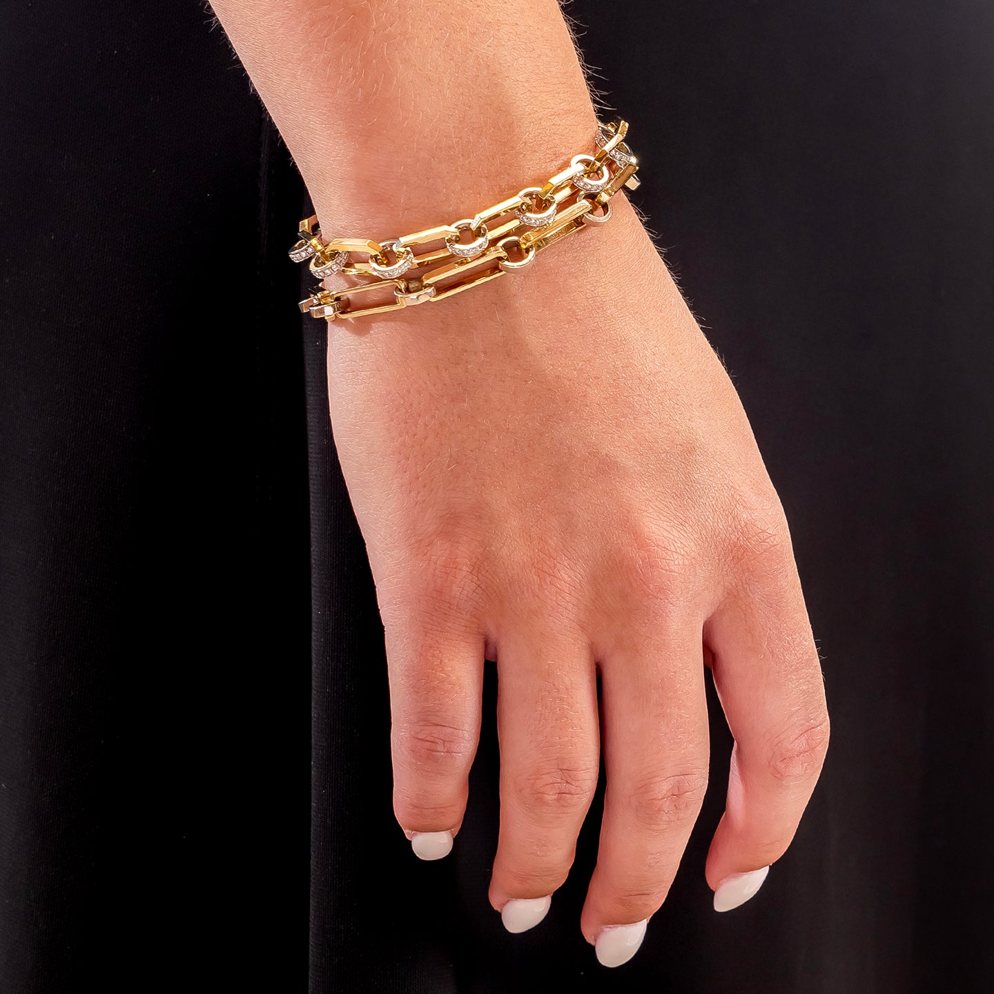 Nancy Newberg Gold Link Bracelet with Diamond Rondelles