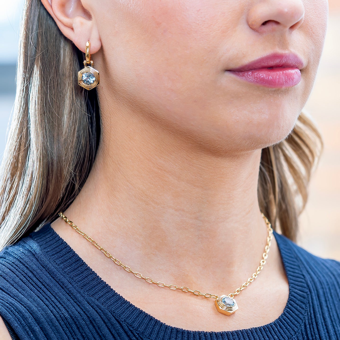 Harwell Godfrey 'Hexed' Aquamarine Drop Huggies
