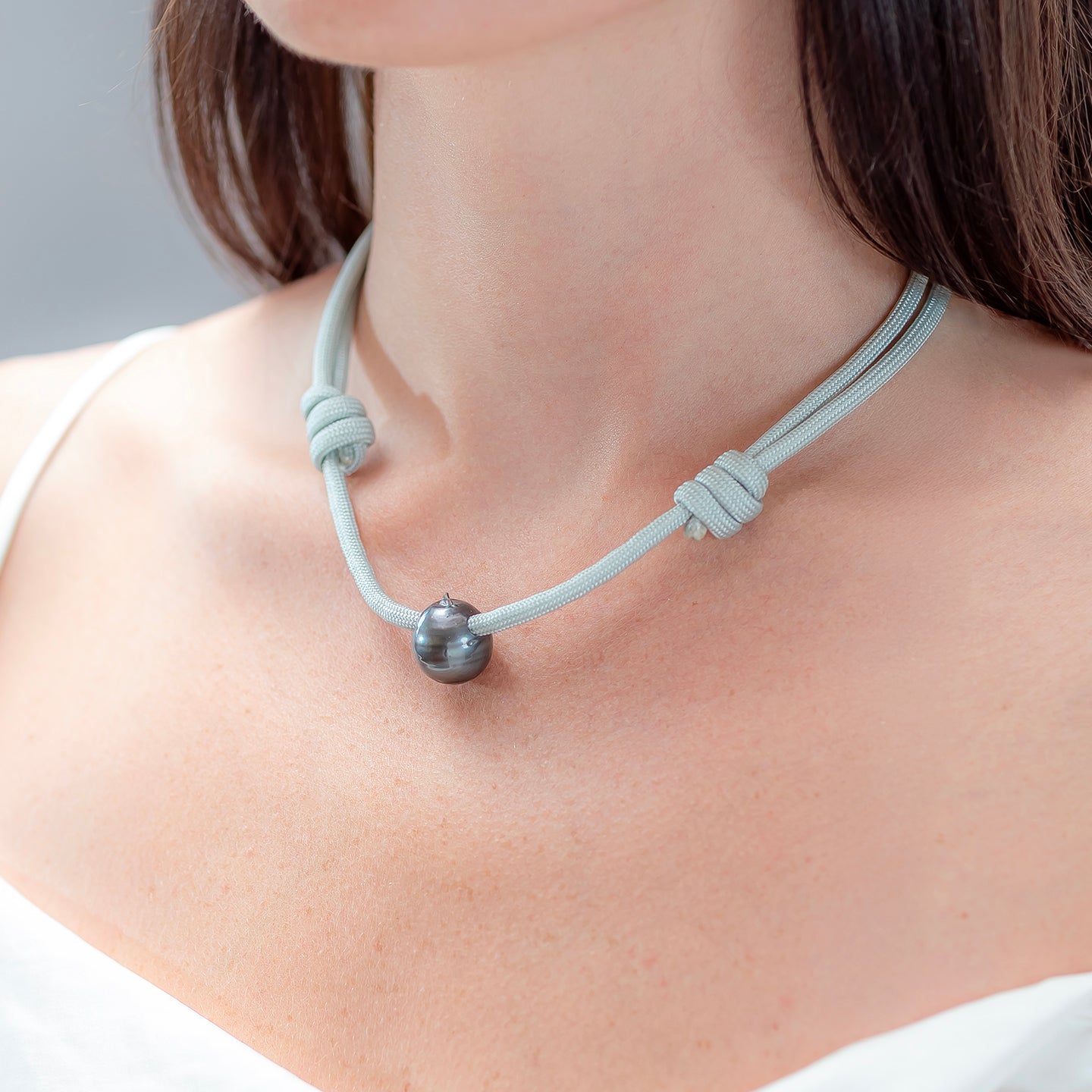 Dezso Grey Pearl Bead on Grey Cord Necklace