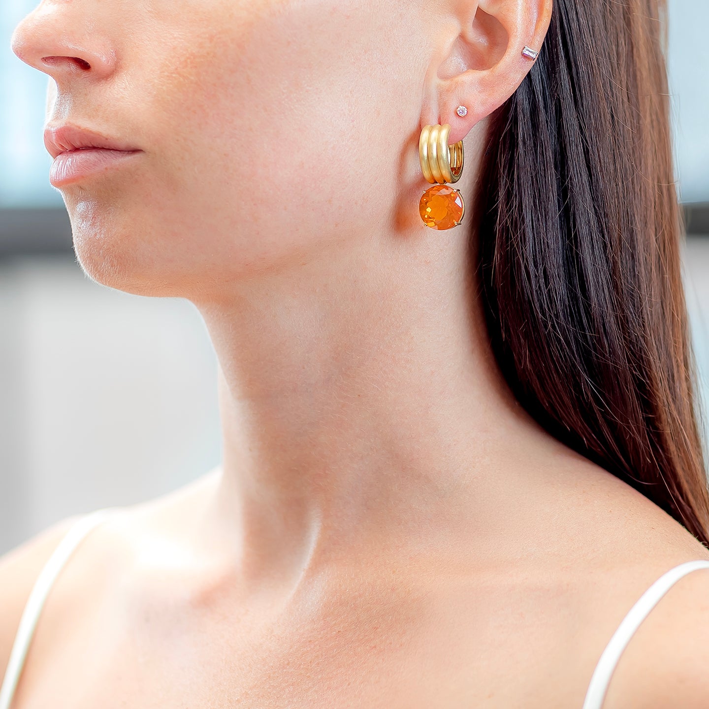 Irene Neuwirth 'Heroic' One-of-a-Kind Fire Opal Drop Jeweled Hoops