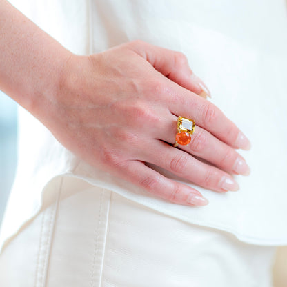 Irene Neuwirth 'Gemmy Gem' One-of-a-Kind Two Stone Ring with Beryl and Fire Opal