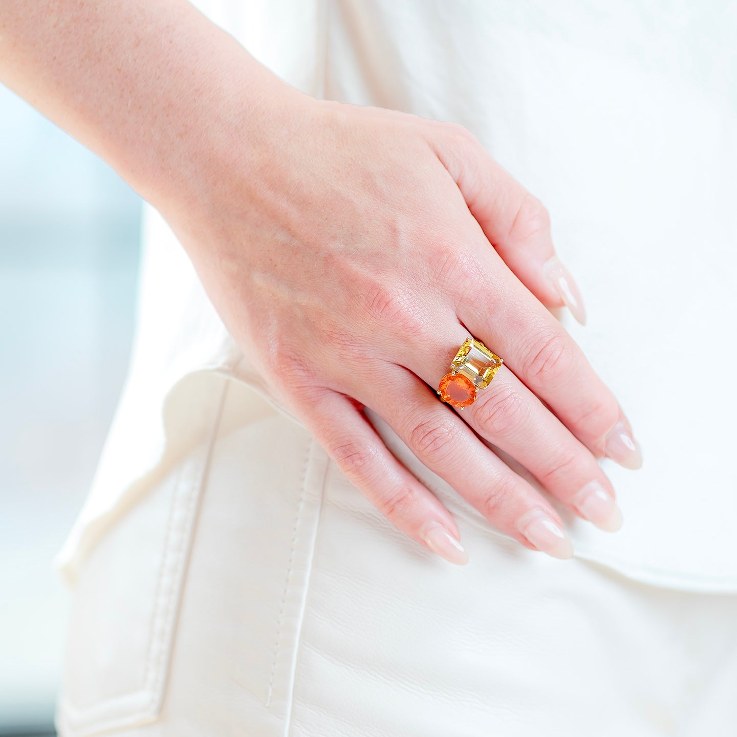 Irene Neuwirth 'Gemmy Gem' One-of-a-Kind Two Stone Ring with Beryl and Fire Opal