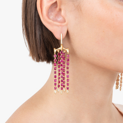 VRAM One-of-a-Kind Chrona Chandelier Ruby and Diamond Earrings