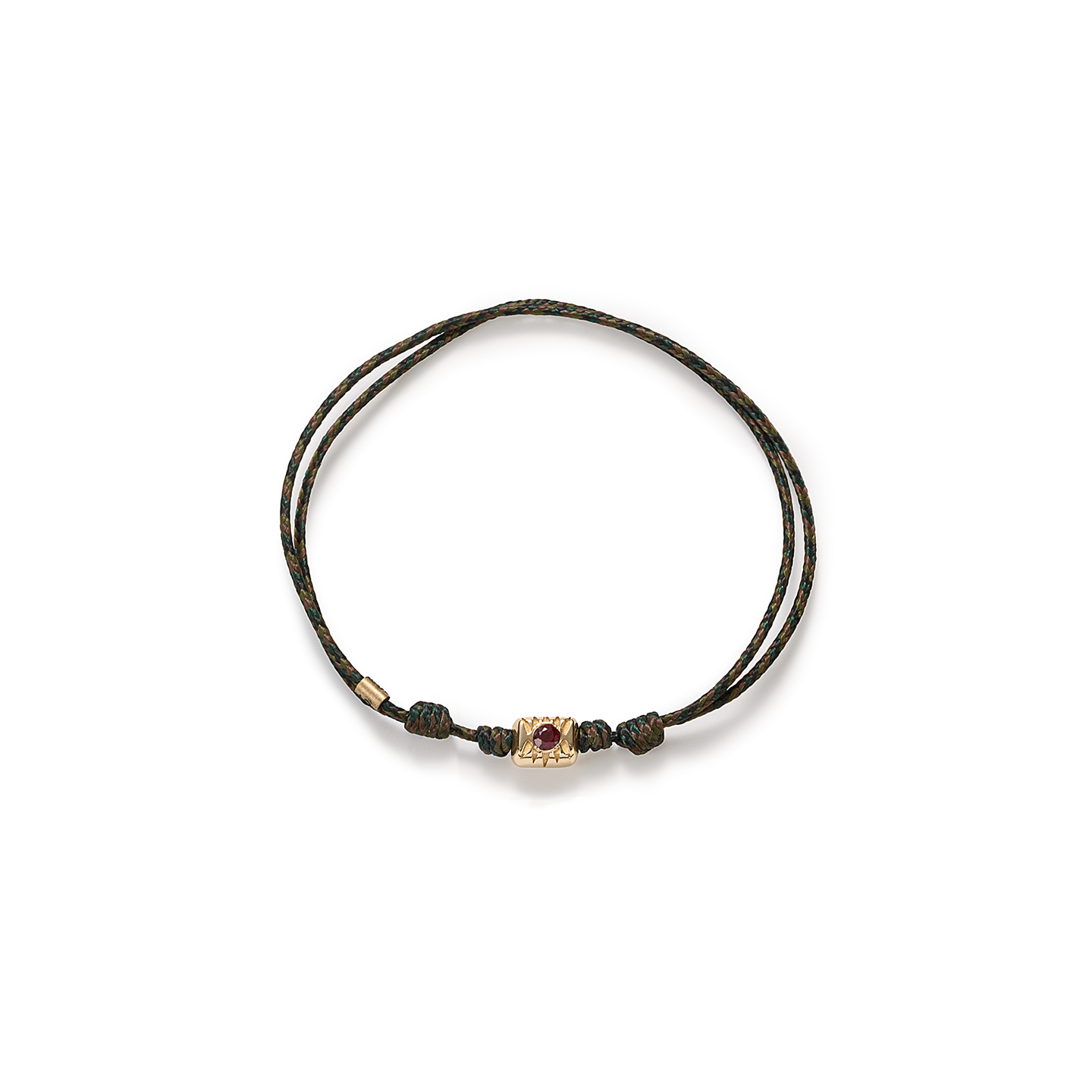 Luis Morais Eye of the Ingot Round Ruby Gold Bead on Cord Bracelet