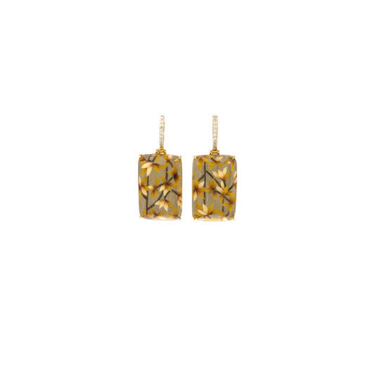 Silvia Furmanovich x Moye Mini Marquetry Earrings on Diamond Huggies with Bamboo Motif
