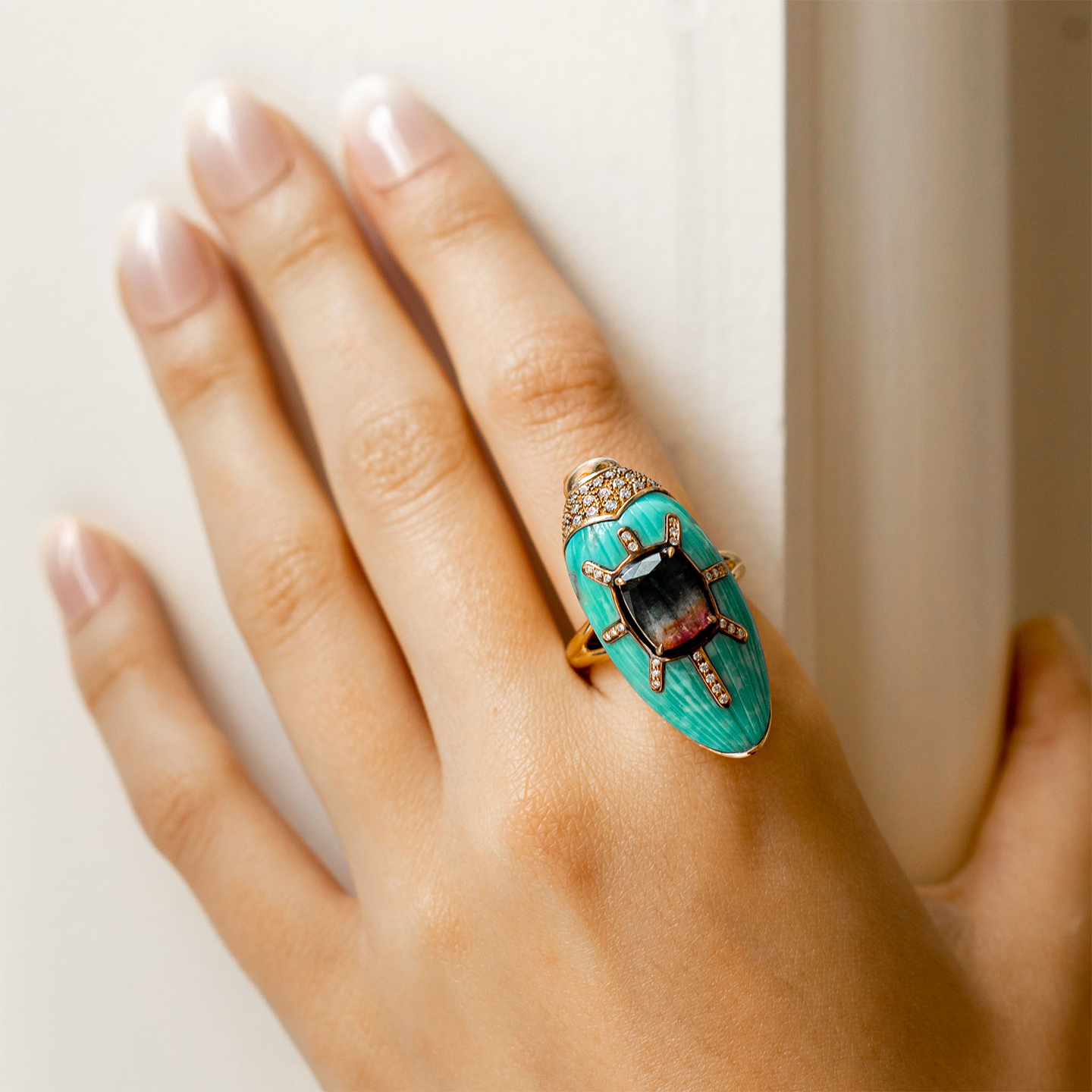 Bibi Van Der Velden Scarab Turquoise Ring with Watermelon Tourmaline
