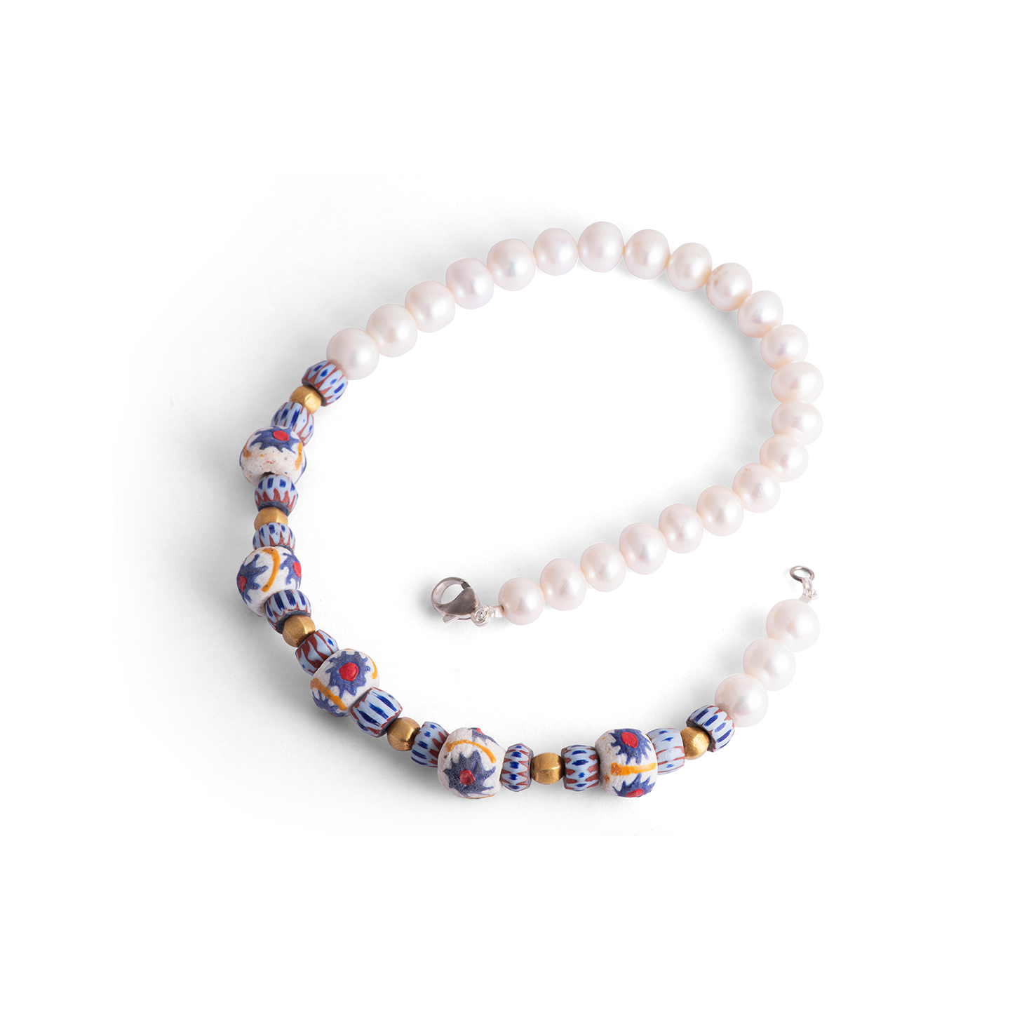Sylva & Cie Millefiori Bead and Freshwater Pearl Necklace