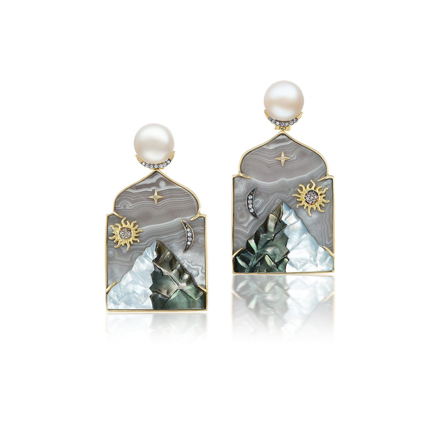 Silvia Furmanovich Quintessence Grey Jasper Mountain Print Window Earrings