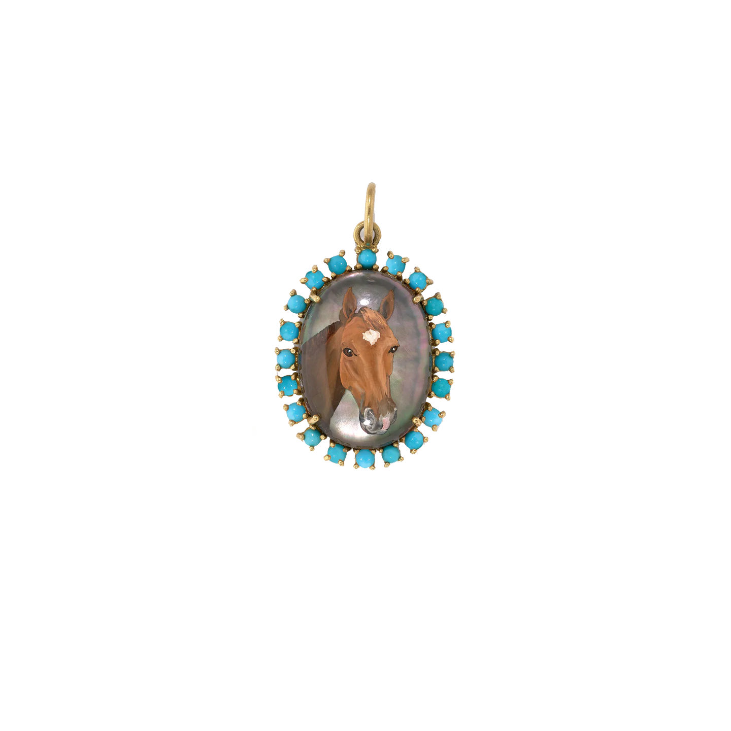 Irene Neuwirth Custom Pet Portrait Oval Charm- Colored Stone Frame