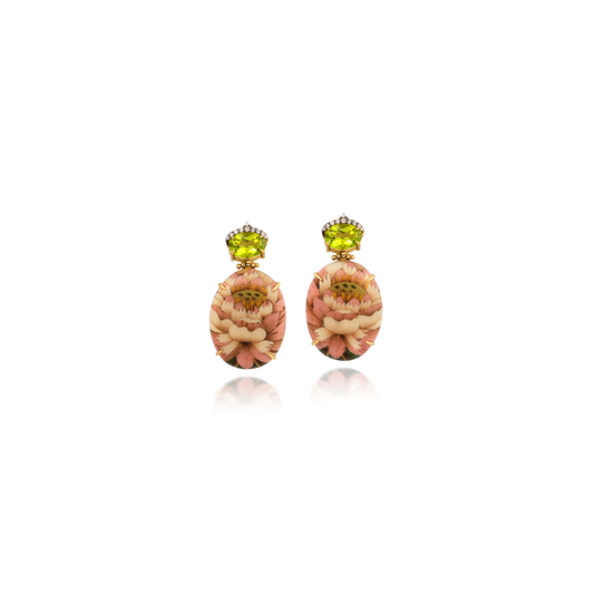 Silvia Furmanovich Marquetry Lotus Print Earrings with Diamond and Peridot