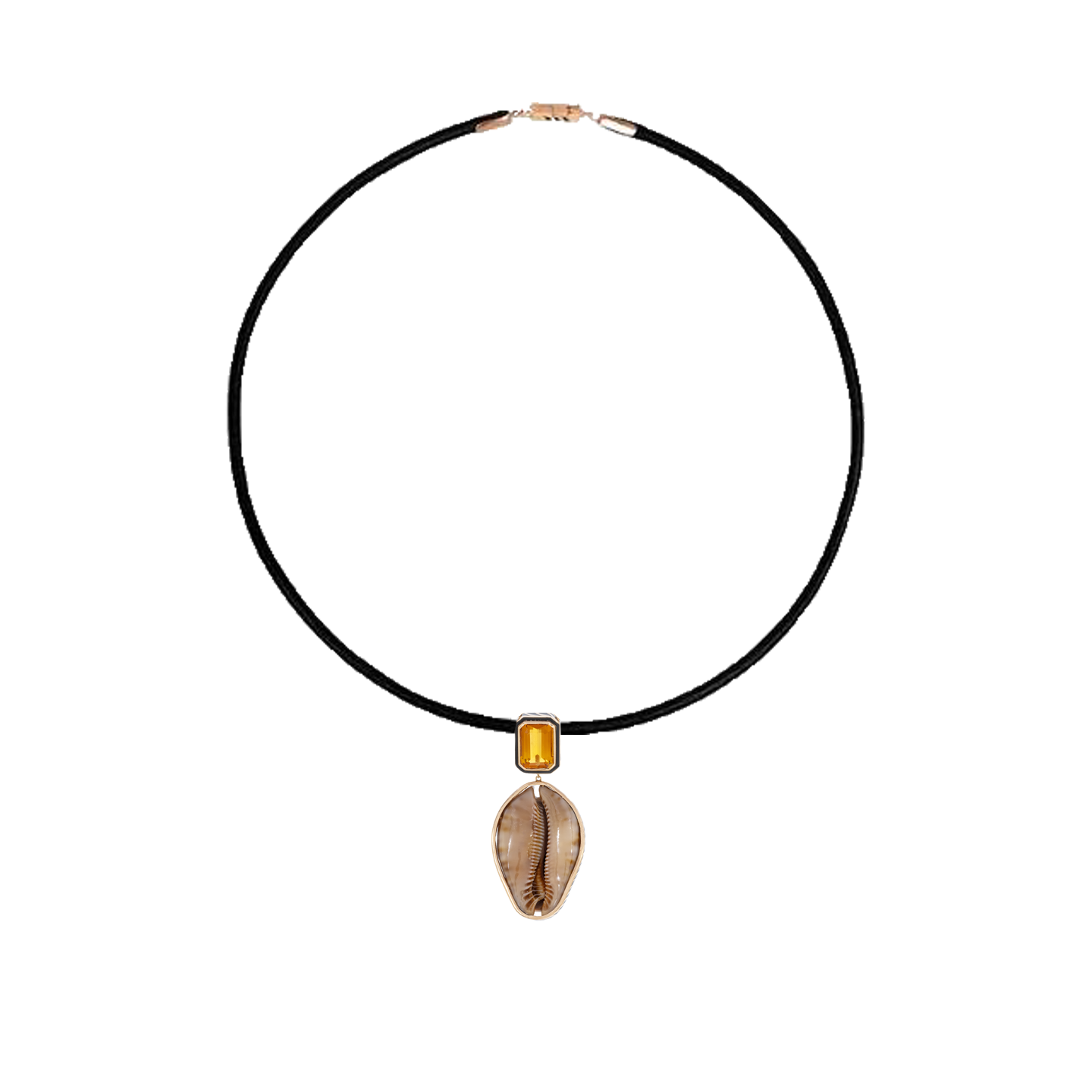 Dezso Grande Cowry Shell and Citrine Charm on Cord Necklace