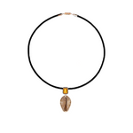 Dezso Grande Cowry Shell and Citrine Charm on Cord Necklace