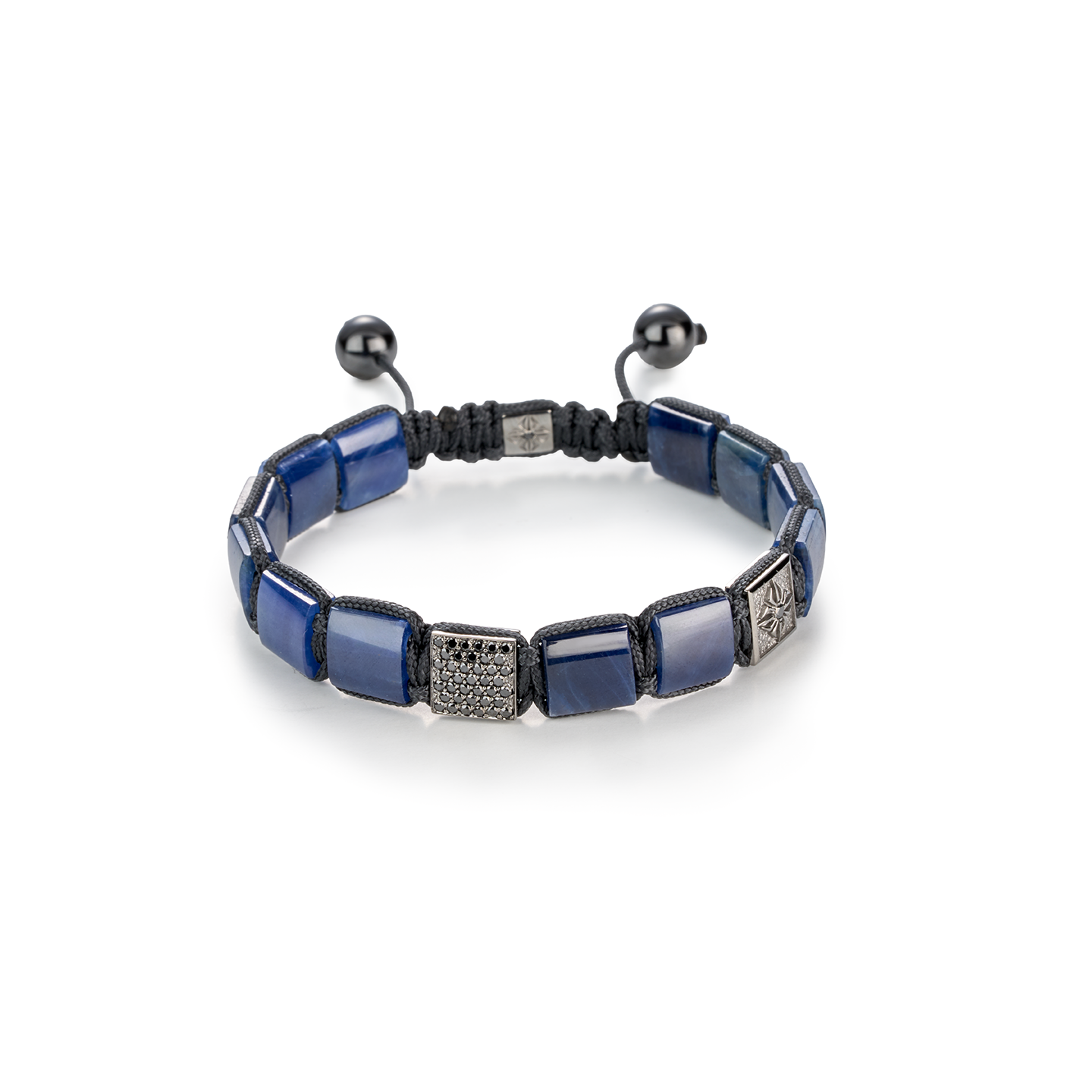 Shamballa Jewels 10mm Blue Sapphire and Black Diamond Pave Lock Bracelet