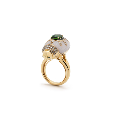 Bibi Van Der Velden Pink Opal Scarab Ring with Green Tourmaline