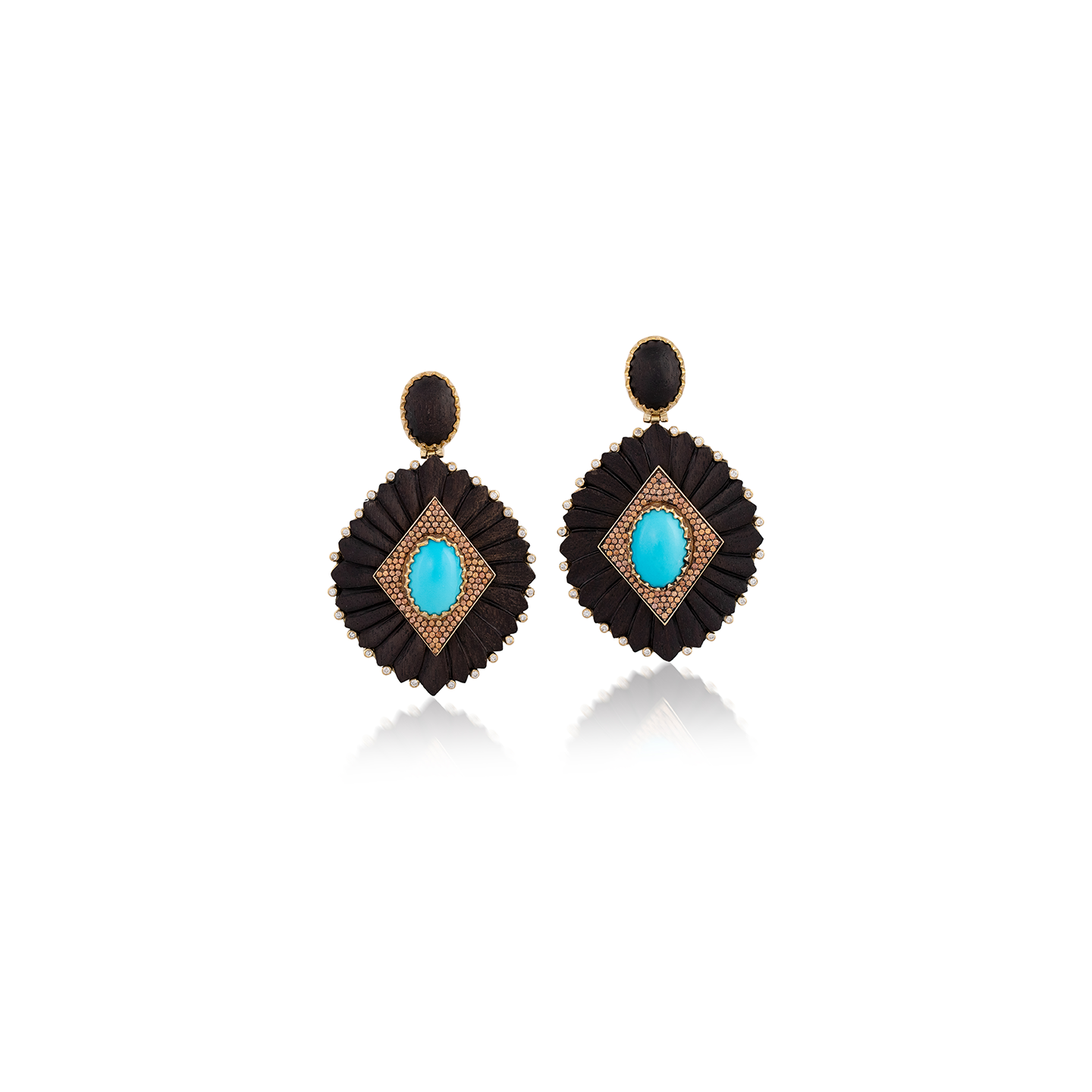 Silvia Furmanovich 'Around the World' Brauna Wood Earrings with Turquoise, Orange Sapphire, and Diamond
