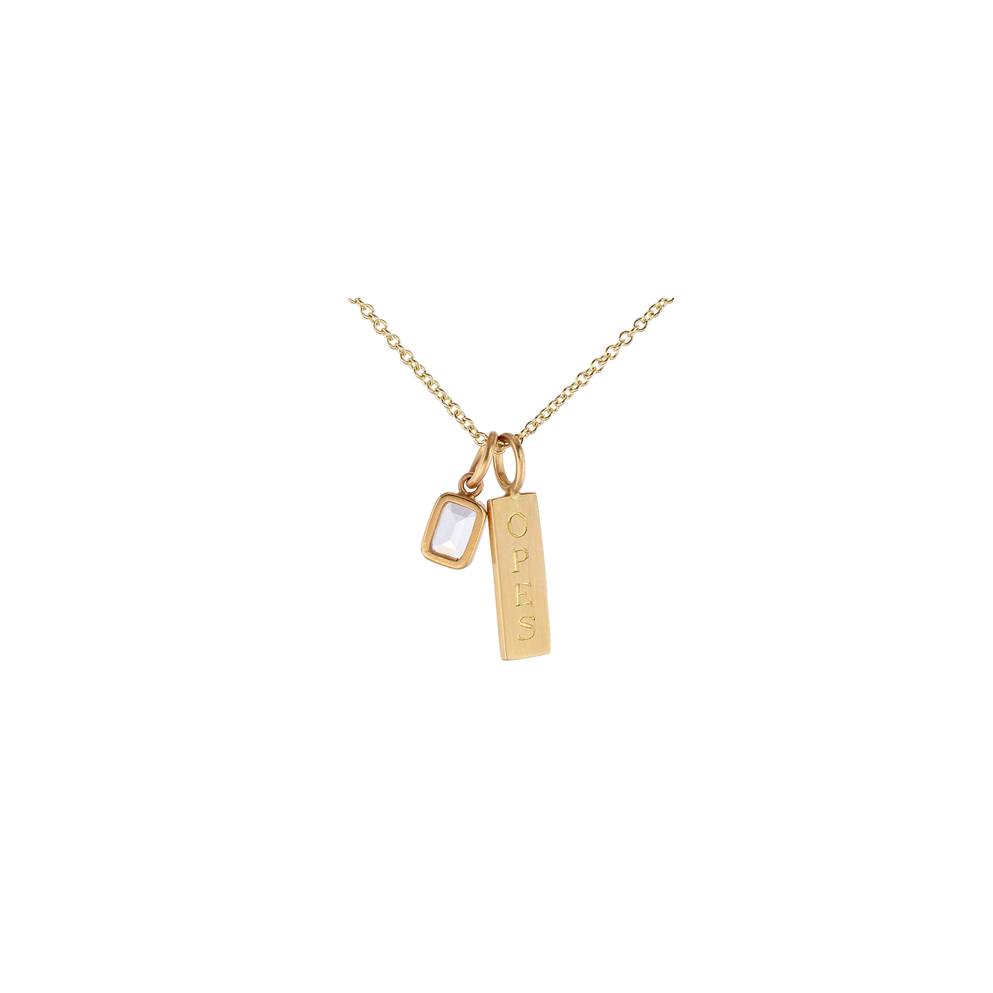 Caroline Ellen Charm Necklace with Cartouche and White Sapphire Pendants