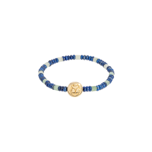 Luis Morais Gemstone Beaded Bracelet with large Disk with Scarab Symbol