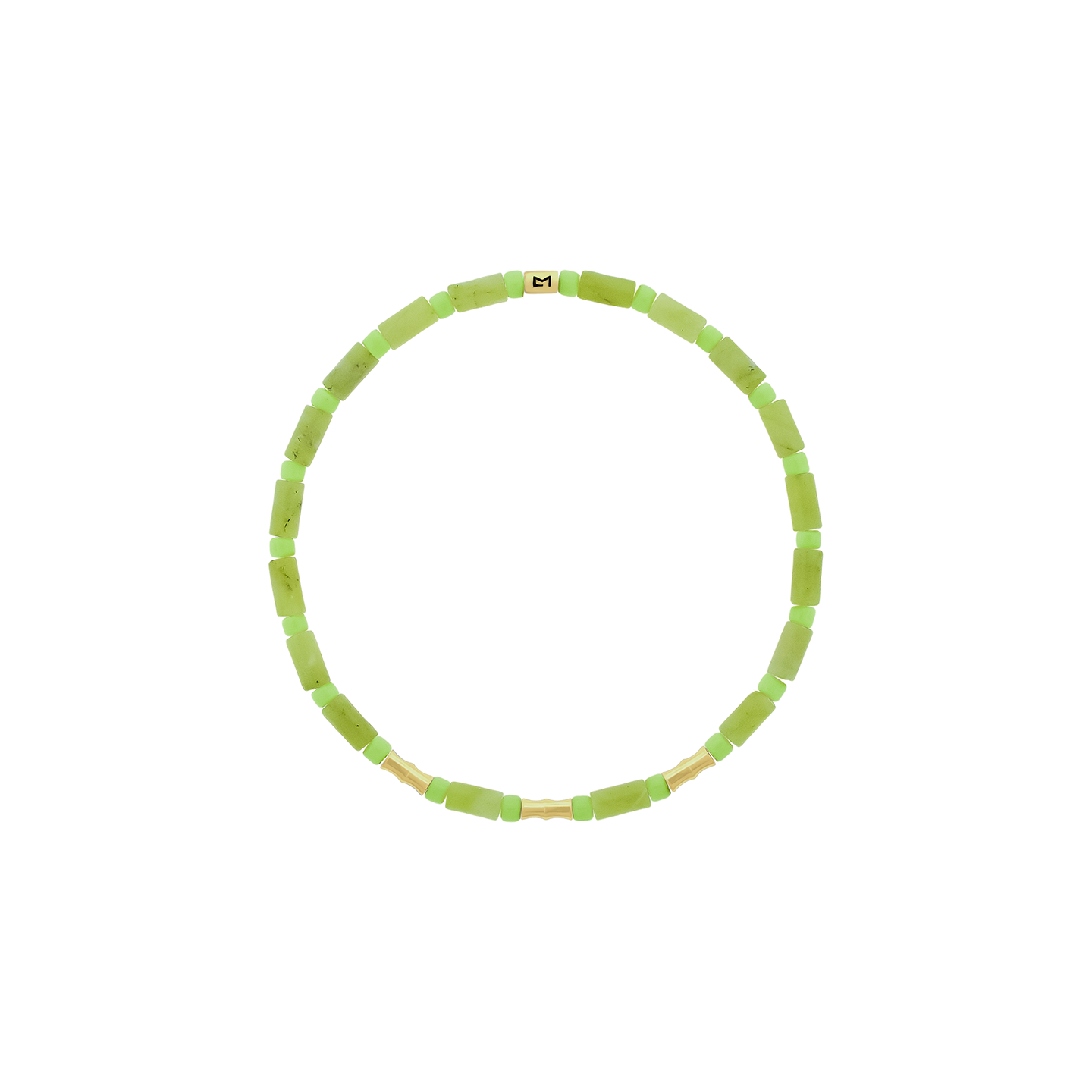 Luis Morais Triple Mini Gold Bamboo on Green Jade Beaded Bracelet