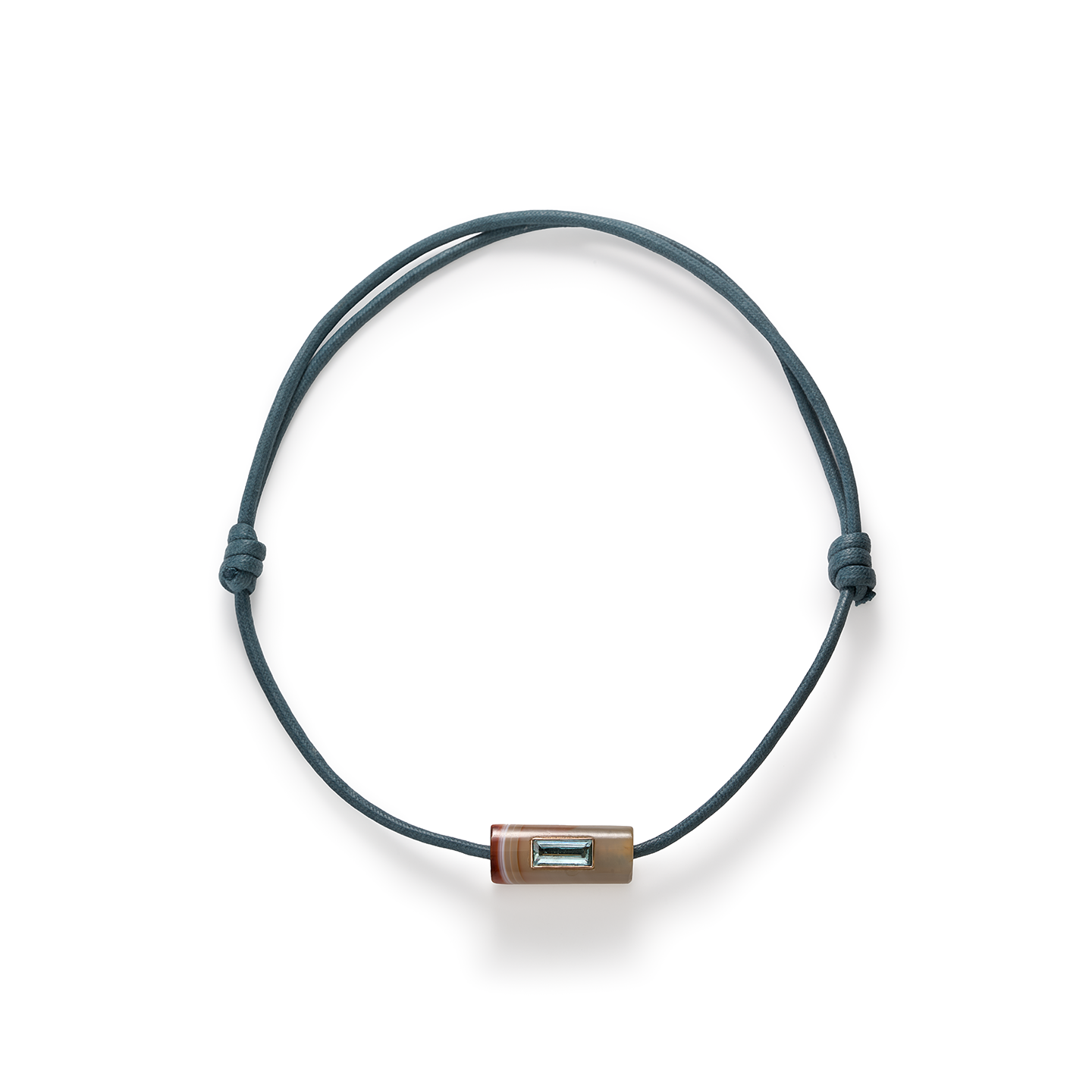 Dezso Long Agate Bead with Baguette Aquamarine on Cord