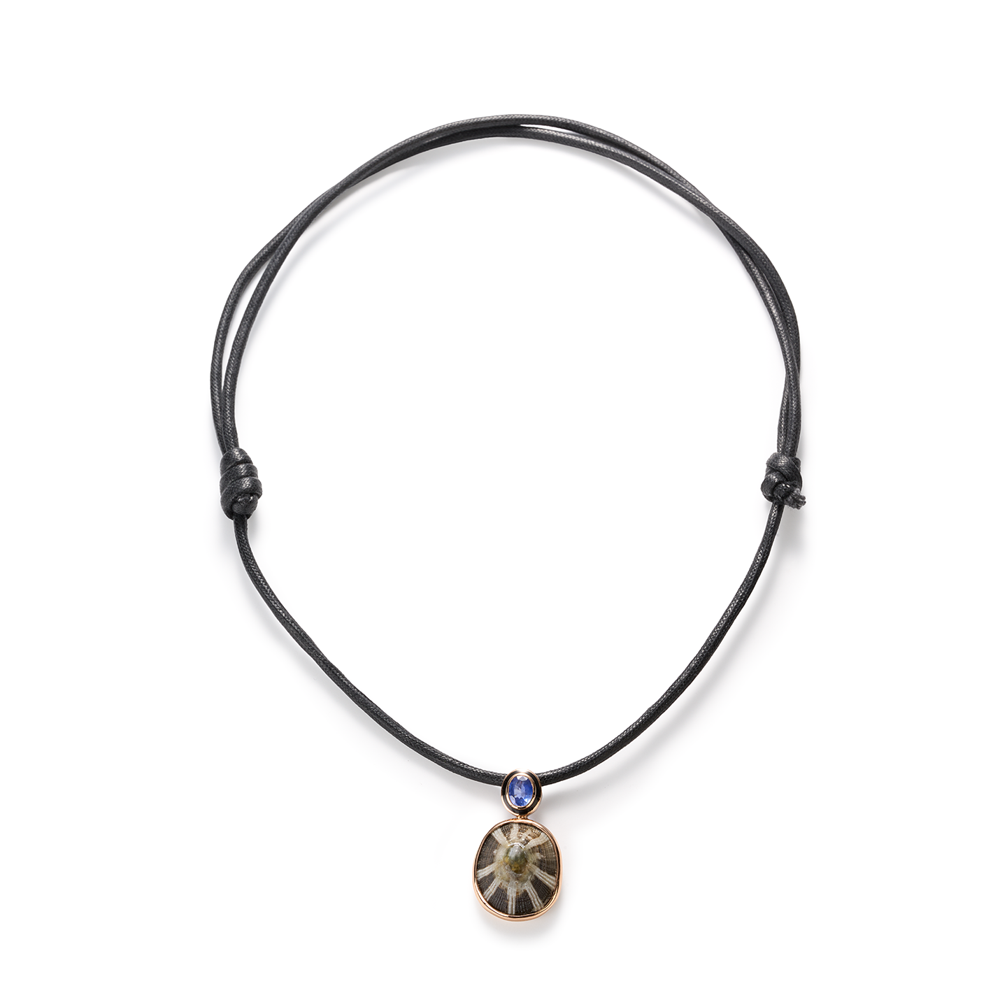 Dezso Natural Clam Shell with Sapphire on Cord