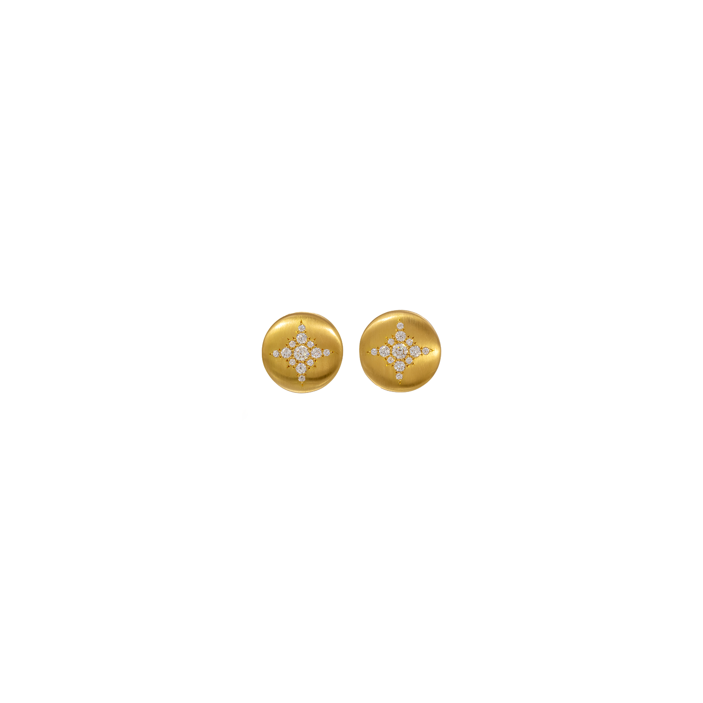 Caroline Ellen Large Lentil Stud Earring with Diamond Star Pattern