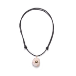 Dezso White Coral Barnacle Charm with Cushion Diamond and Black Enamel on Cord Necklace