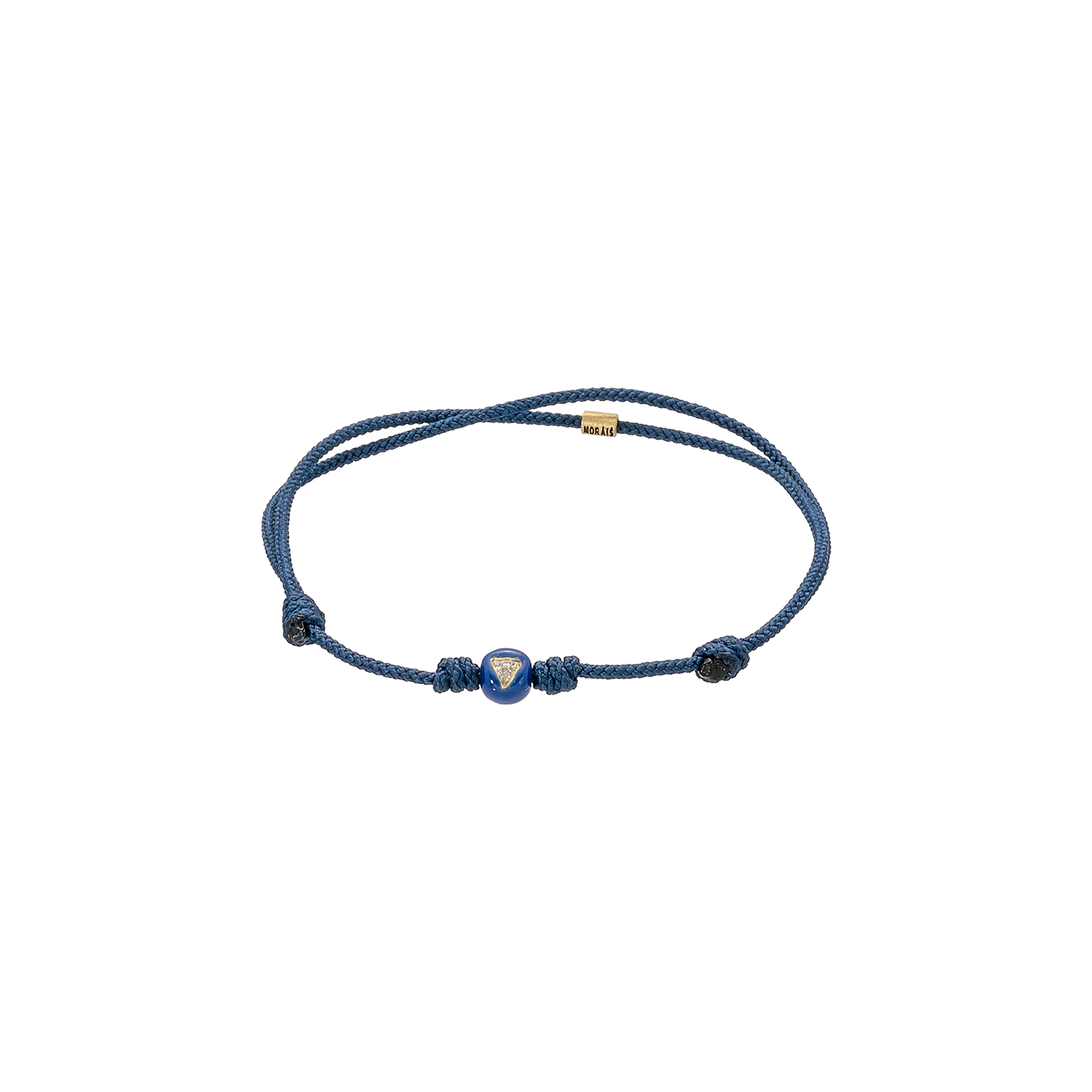 Luis Morais Medium Gold Blue Enameled Ball Bead with Diamond Trillion on Cord Bracelet