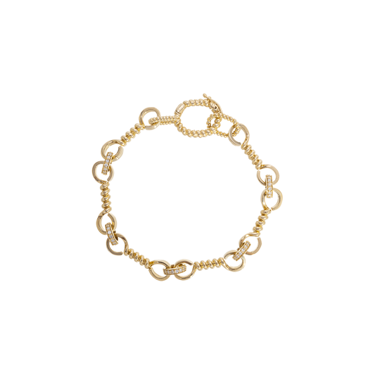 Nancy Newberg Gold Twist Bar Link Bracelet with Diamond Rondelles