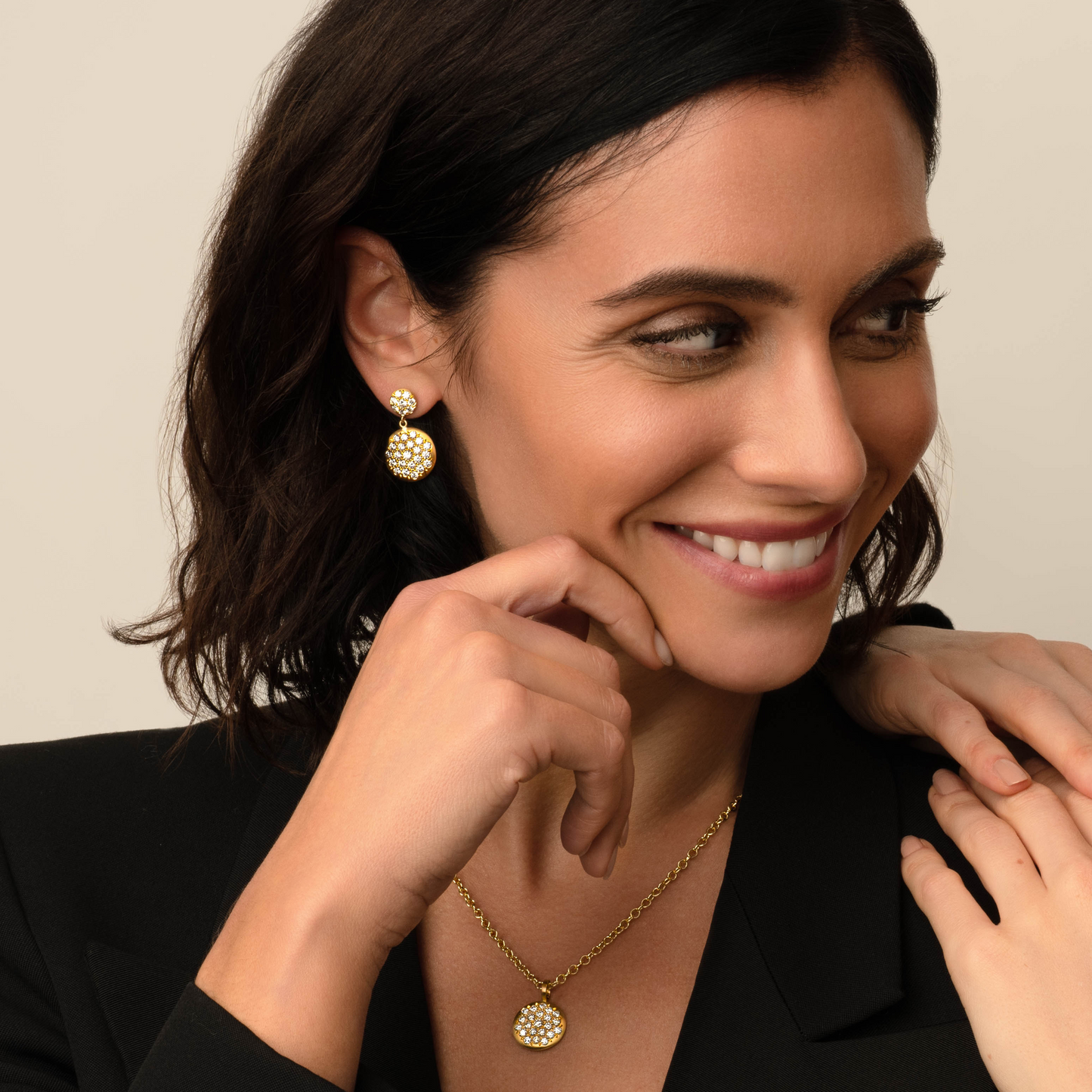 Caroline Ellen Double Pave Lentil Disk Earrings