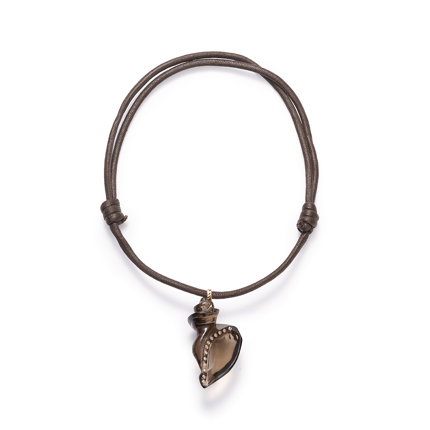 Dezso Cord Necklace with Carved Smokey Quartz Sag Harbor Chank Pendant with Diamonds