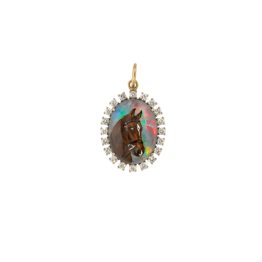 Irene Neuwirth Custom Pet Portrait Oval Charm- Full Cut Diamond Frame with Opal Backing