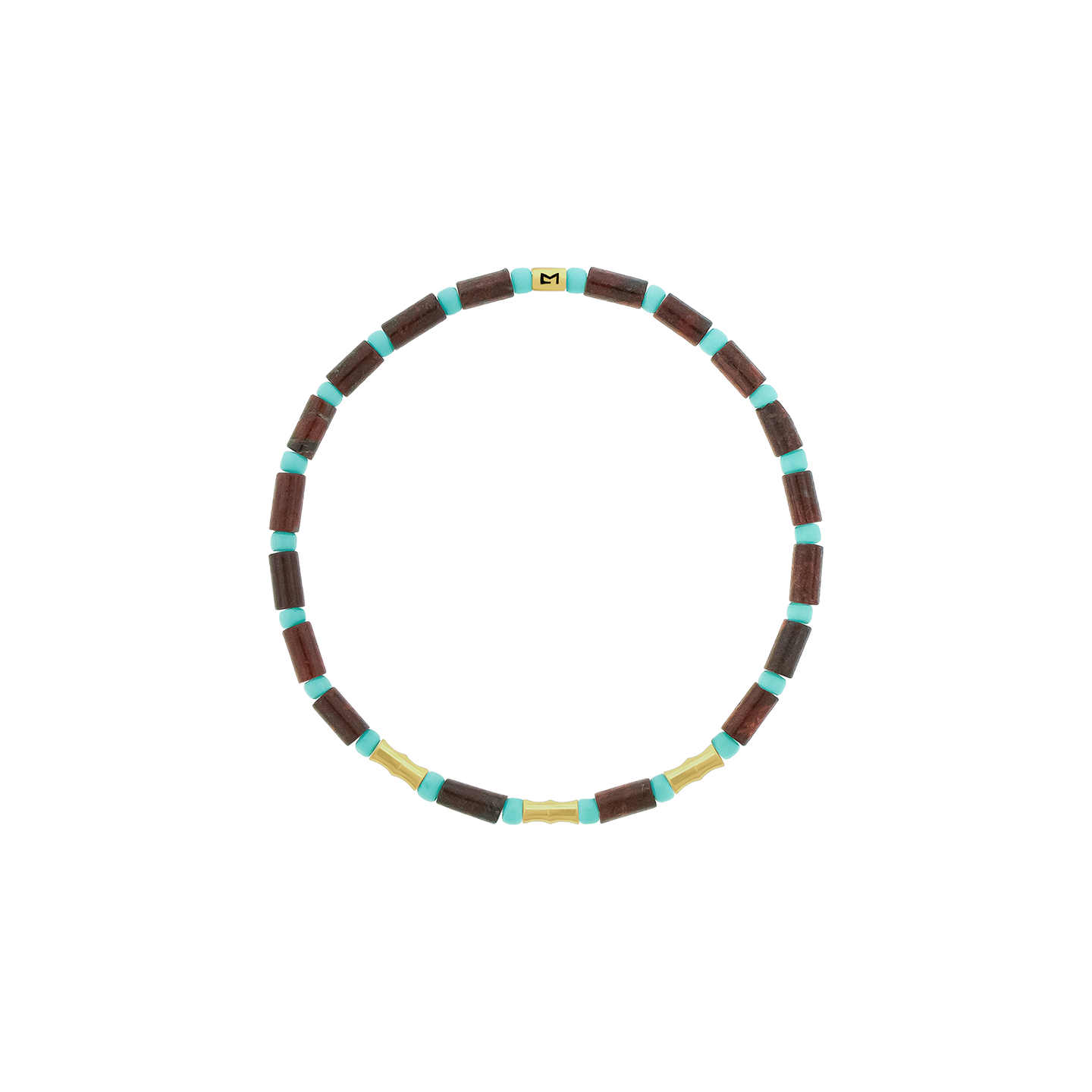 Luis Morais Triple Mini Gold Bamboo on Red Jasper Beaded Bracelet