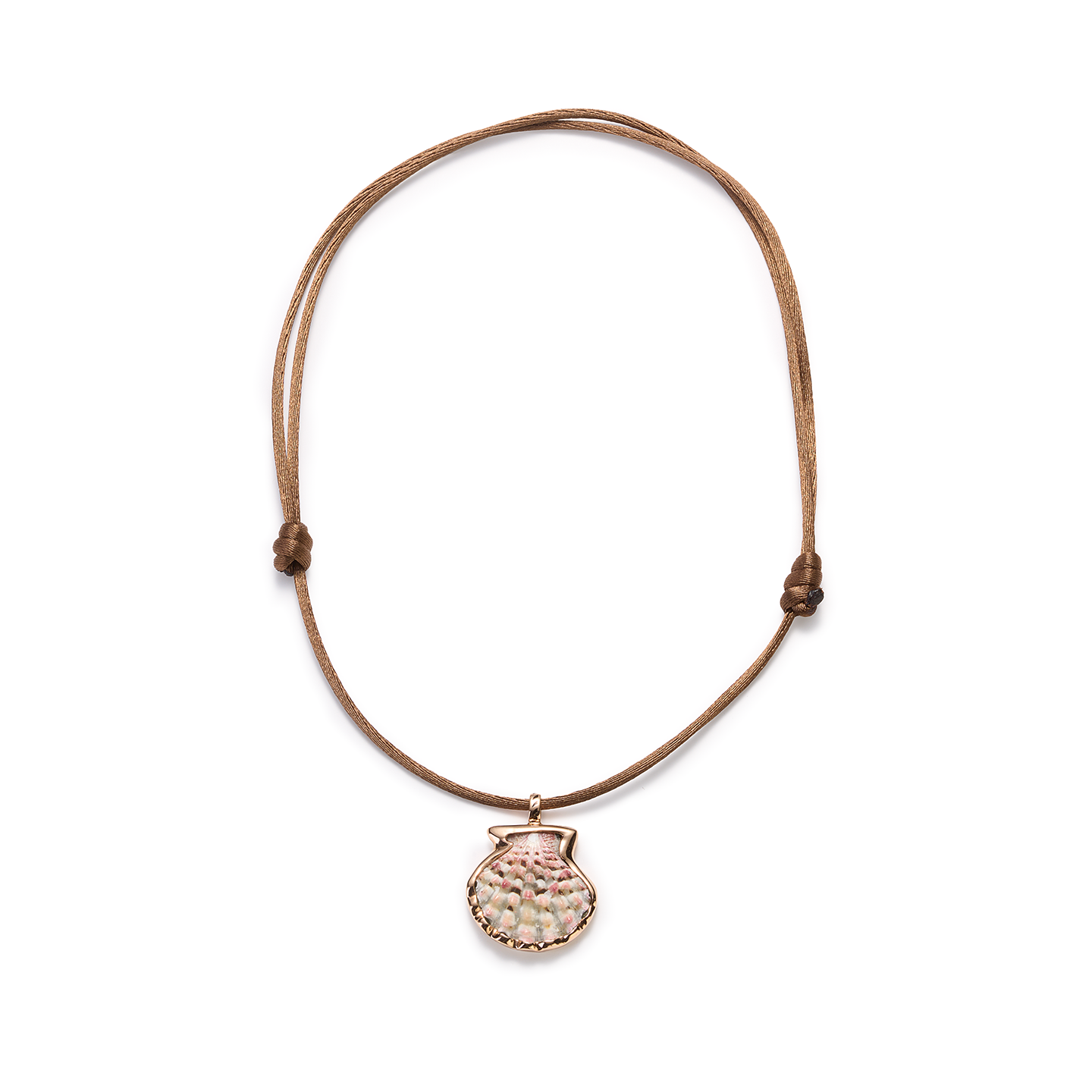 Dezso Natural Clam Shell Charm on Cord Necklace