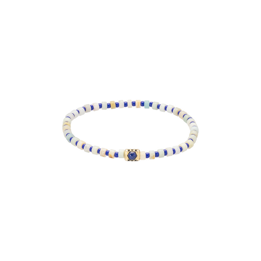 Ingot Beaded Bracelet with Hexagon Lapis Center Bead