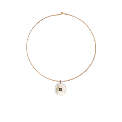Dezso Tan Cord Necklace with Grande Carved Lemon Quartz Urchin Charm and Cornetto Charm with Sapphire