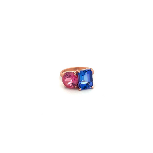 Irene Neuwirth 'Gemmy Gem' One-of-a-kind Double Stone Ring with Pink Tourmaline and Tanzanite