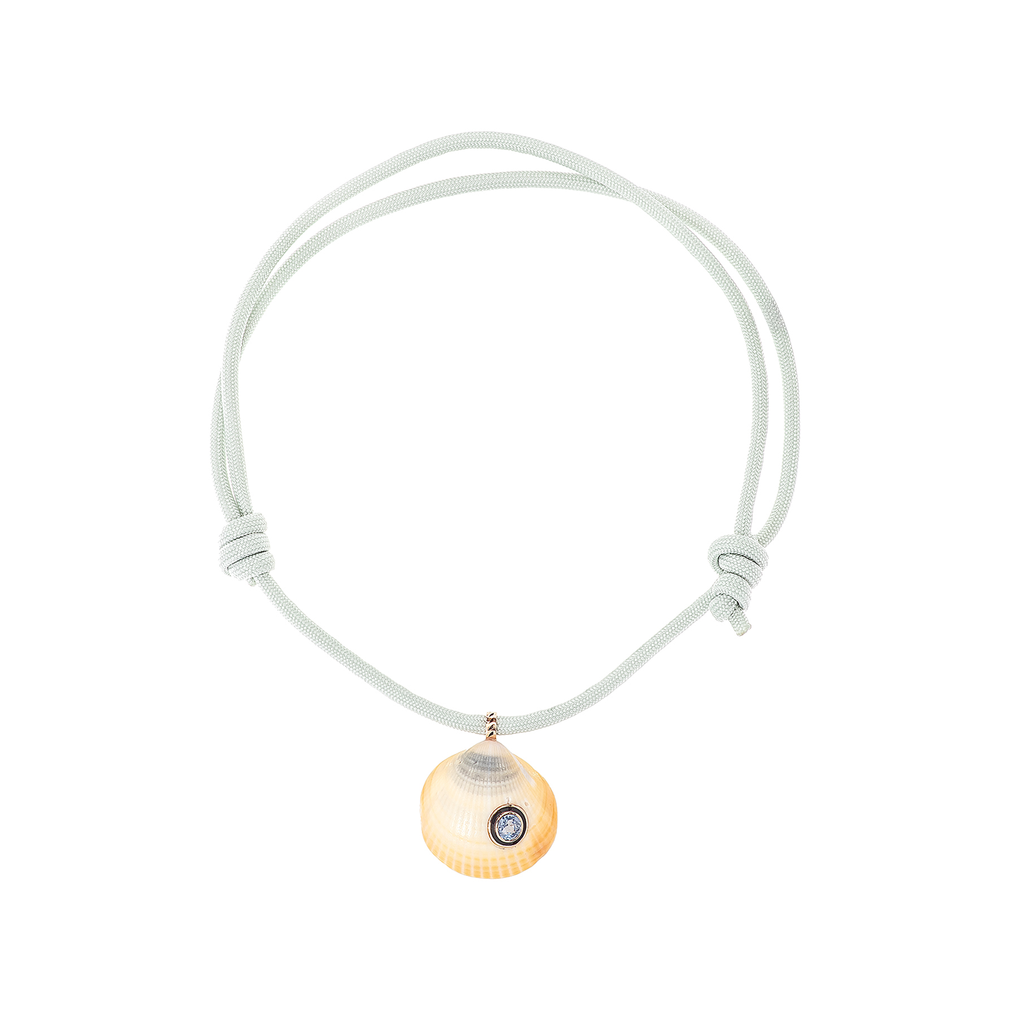 Dezso Natural Anadara Shell Charm with Blue Sapphire on Grey Cord Necklace