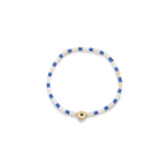 Luis Morais Gold Small Disk with Enamel Light of Majestic Symbol on Gemstone and Vinyl Beaded Bracelet
