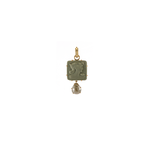 Sylva & Cie Lava Cameo Pendant with Rough Cut Diamond