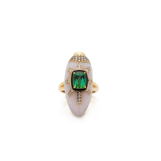 Bibi Van Der Velden Pink Opal Scarab Ring with Green Tourmaline