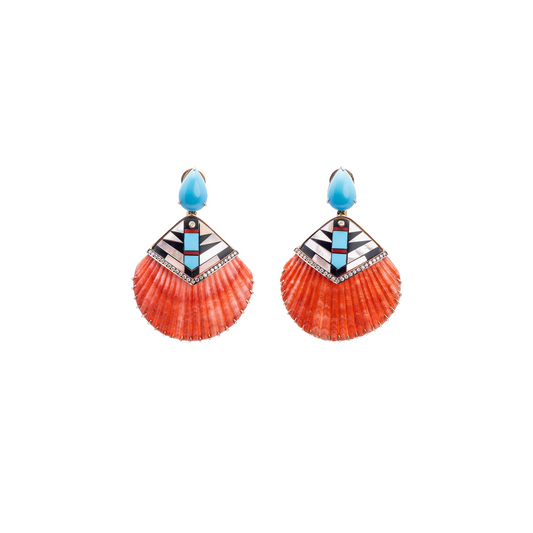 Silvia Furmanovich Natural Sea Shell Earrings with Diamond and Turquoise