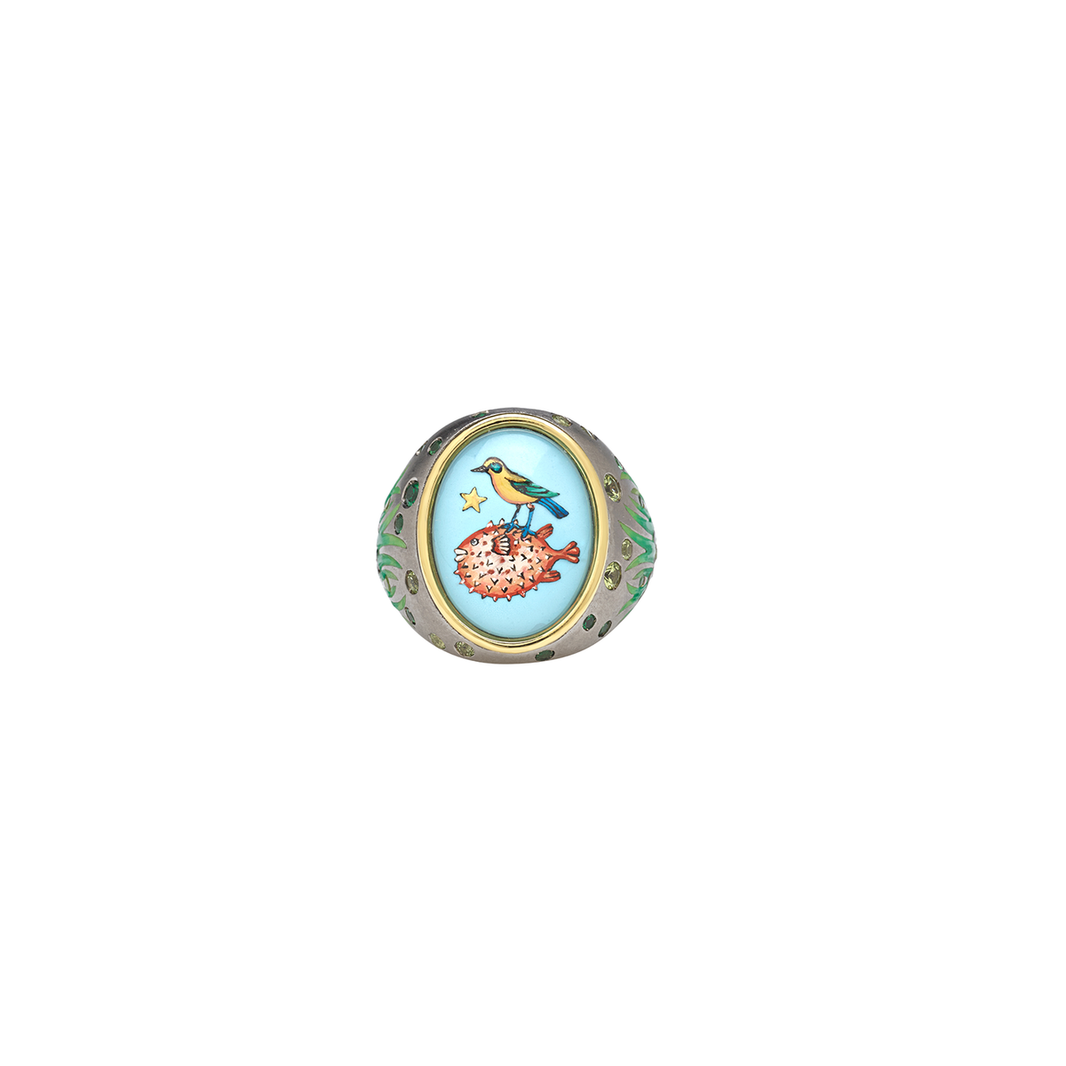 Francesca Villa 'Close Encounters' Painted Crystal Pufferfish Ring