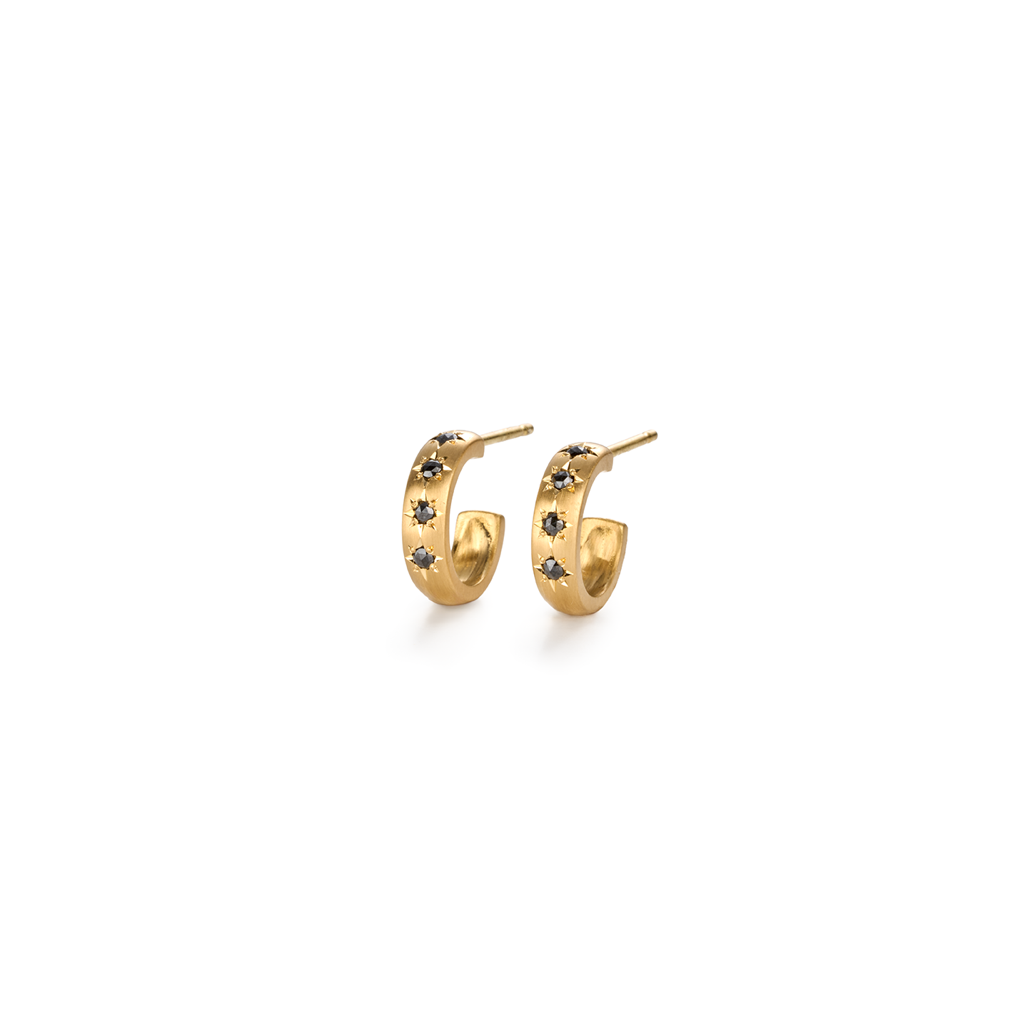 Caroline Ellen Semi-Rounded Hoops with Star Set Black Diamonds